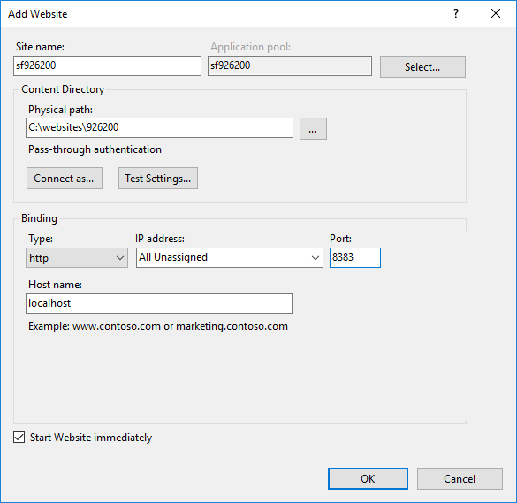Add a website to IIS and set host headers