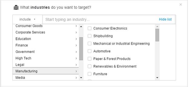 LinkedIn Targeting by Industries