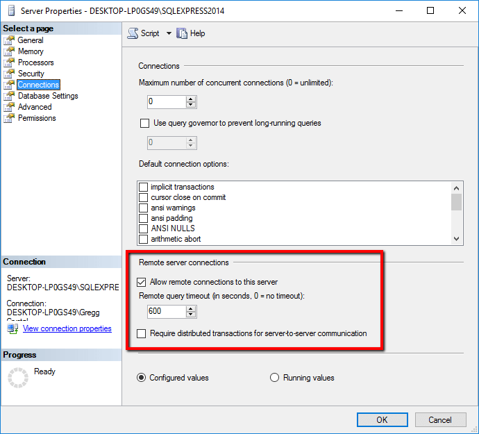 Allow remote connections to this server