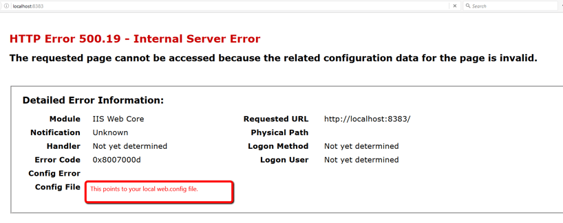 HTTP Error 500.19