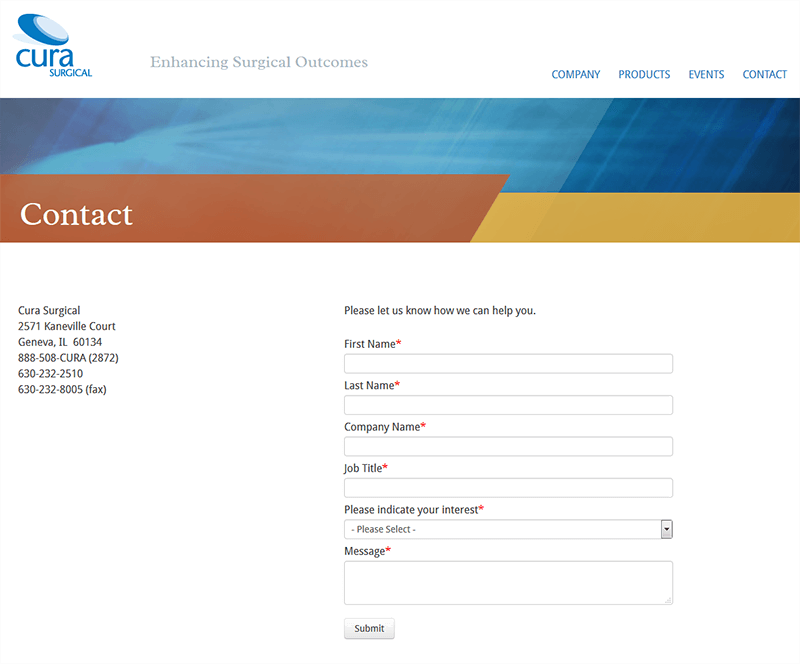 Screenshot of Cura Contact Page