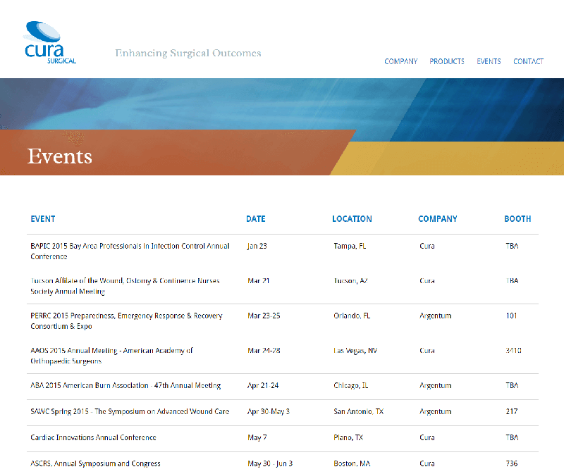 Screenshot of Cura Events Screen